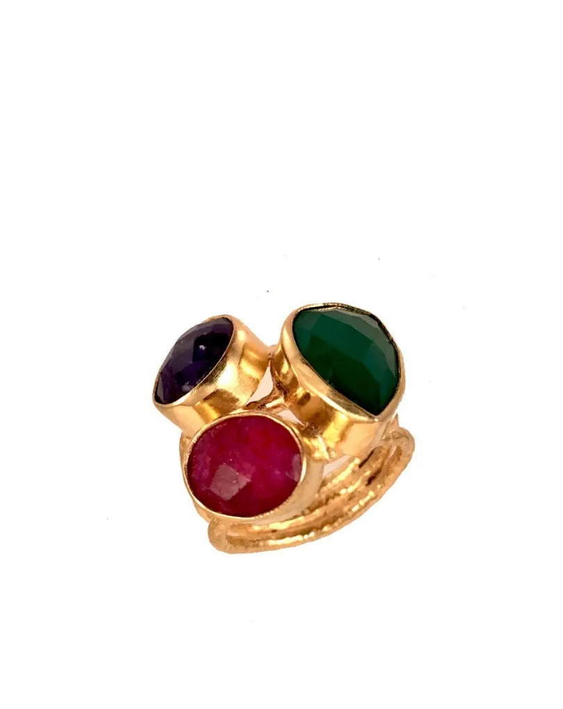 ANILLOS DE PIEDRAS SEMI PRECIOSAS Y MONTURA CHAPADA ORO