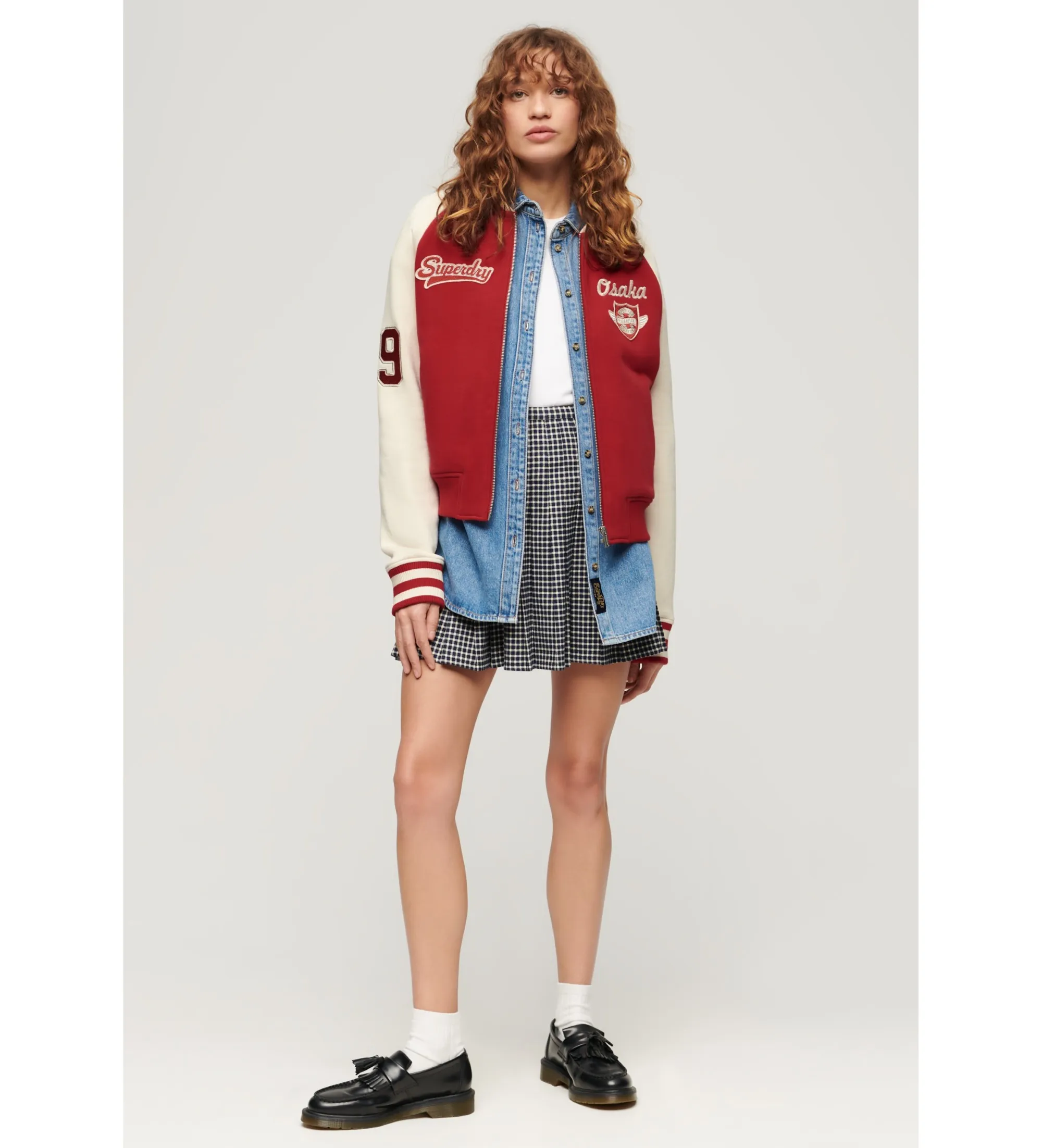 Chaqueta bómber de punto gráfica College rojo
