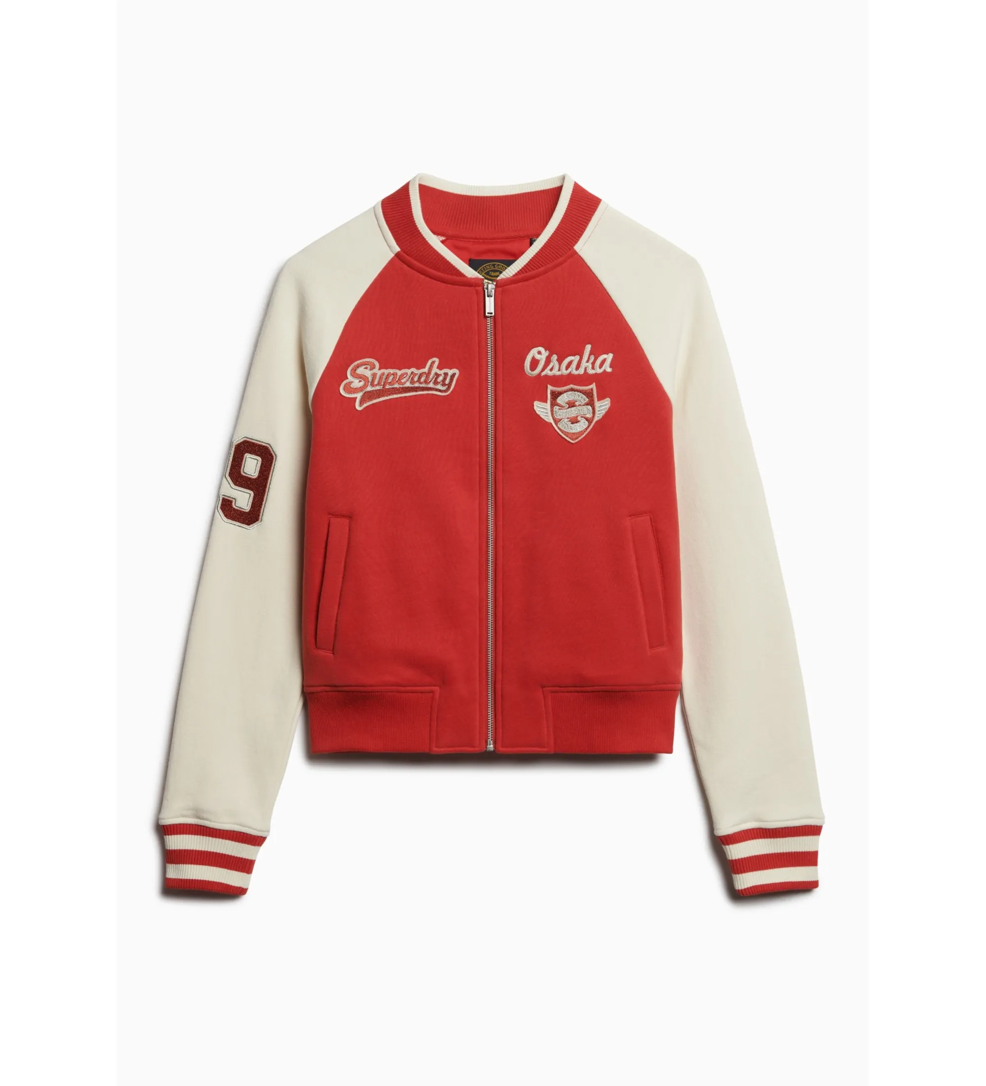 Chaqueta bómber de punto gráfica College rojo