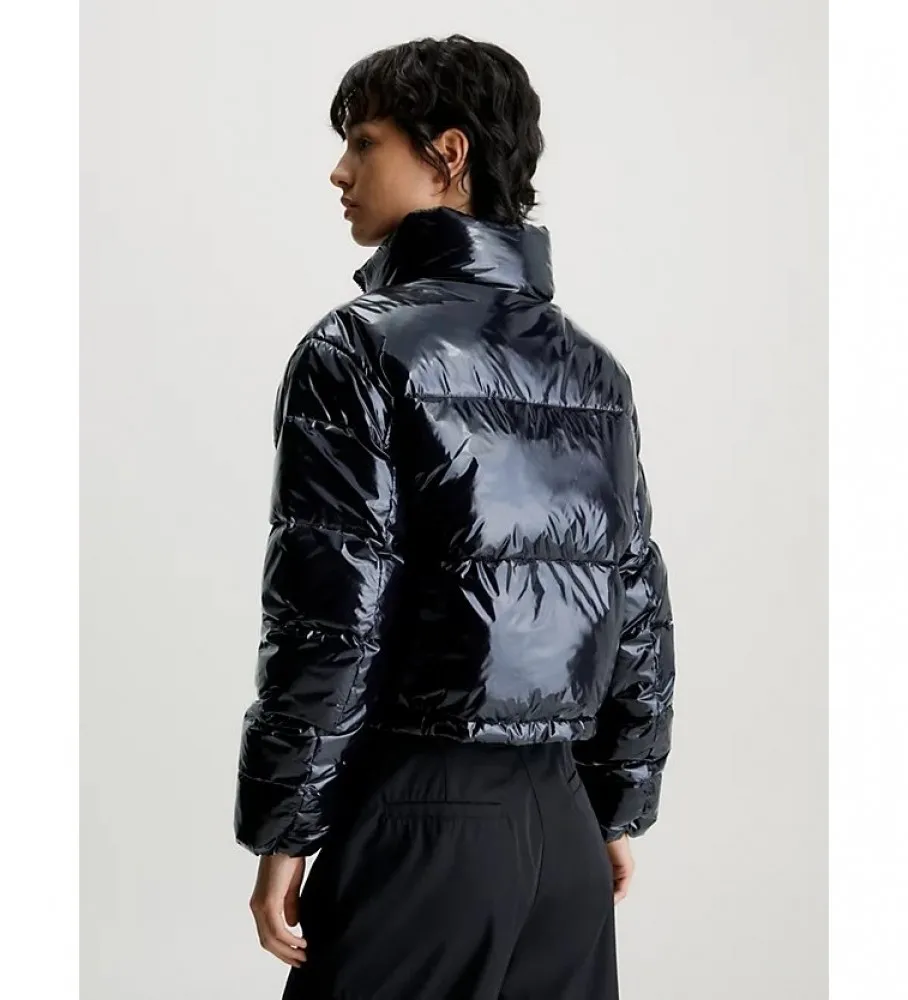 Chaqueta De Plumas Cropped Superbrillante negro