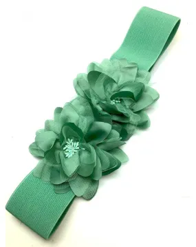 CINTURONES DE FIESTA VERDES TONO AGUA DE FLORES VISTOSAS