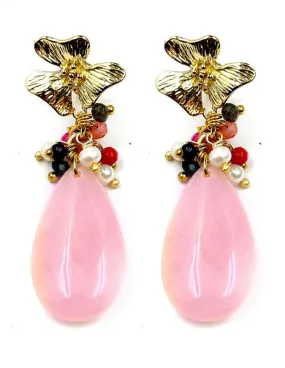 PENDIENTES DE PIEDRA LARGOS ROSAS Y DORADOS