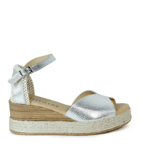 SANDALIAS DE CUÑA PARA MUJER CÓMODAS PITILLOS 5521 PLATA