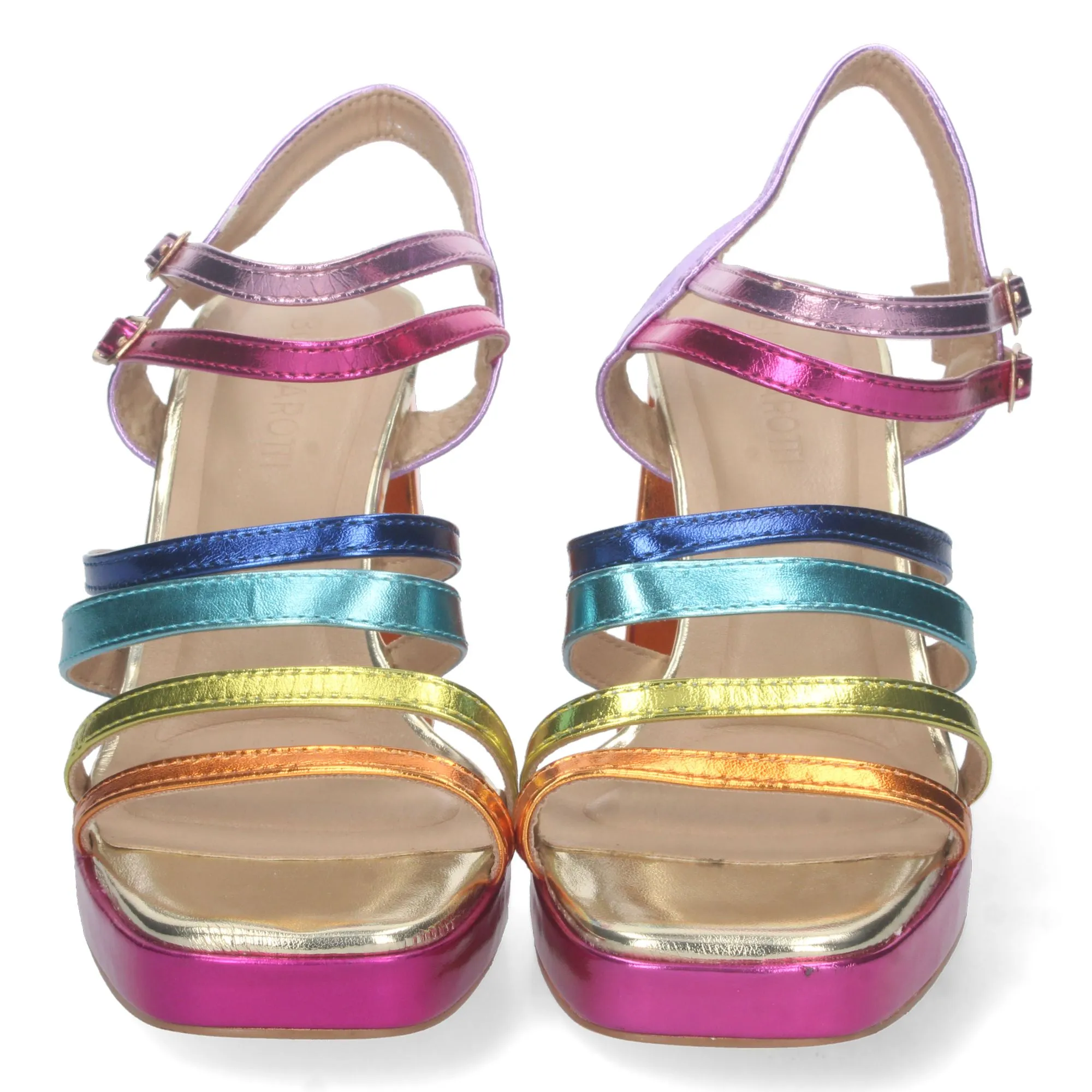 Sandalias de tacón ancho para fiesta tiras multi color mujer S-2388
