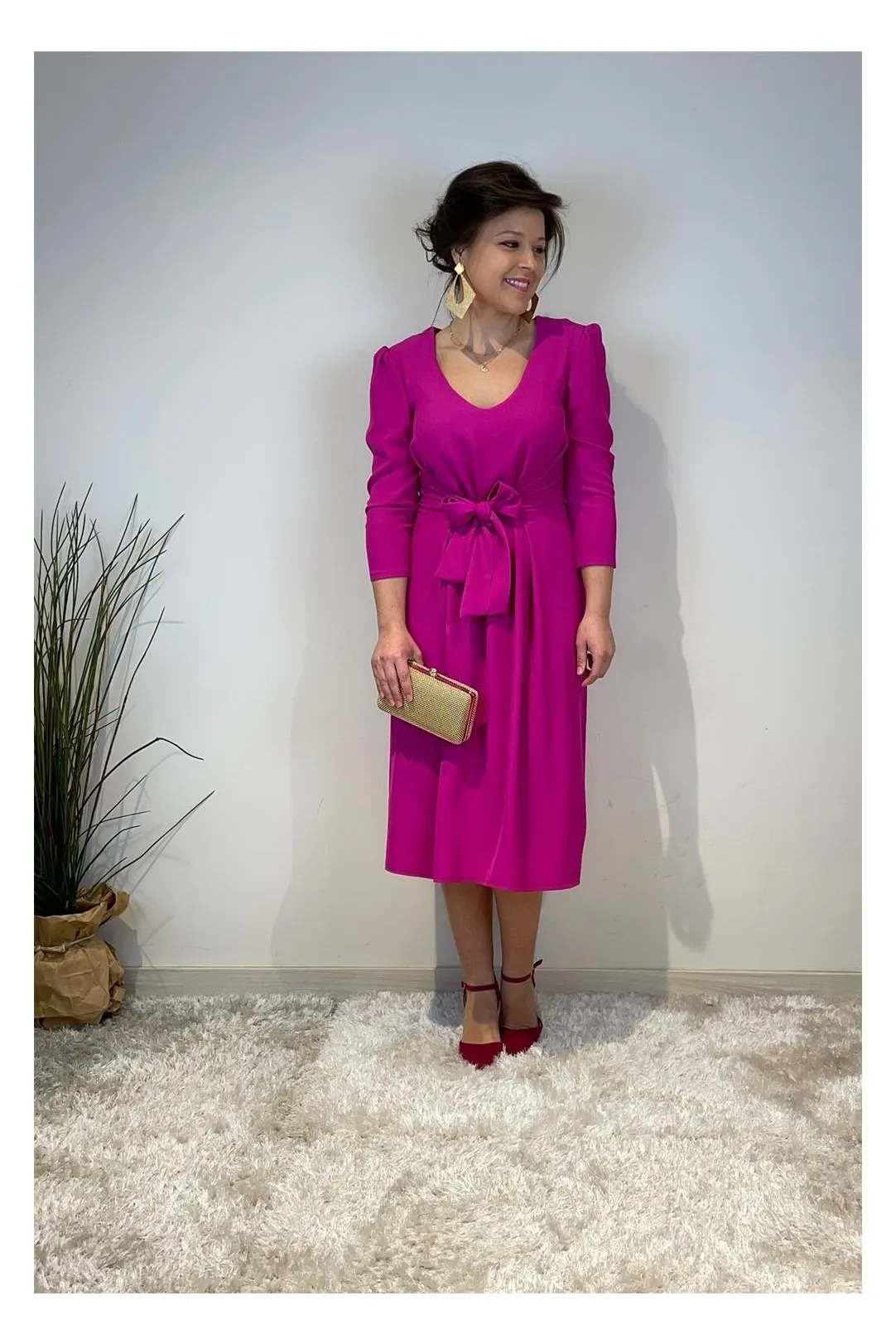 Vestido fiesta lazada liso buganvilla
