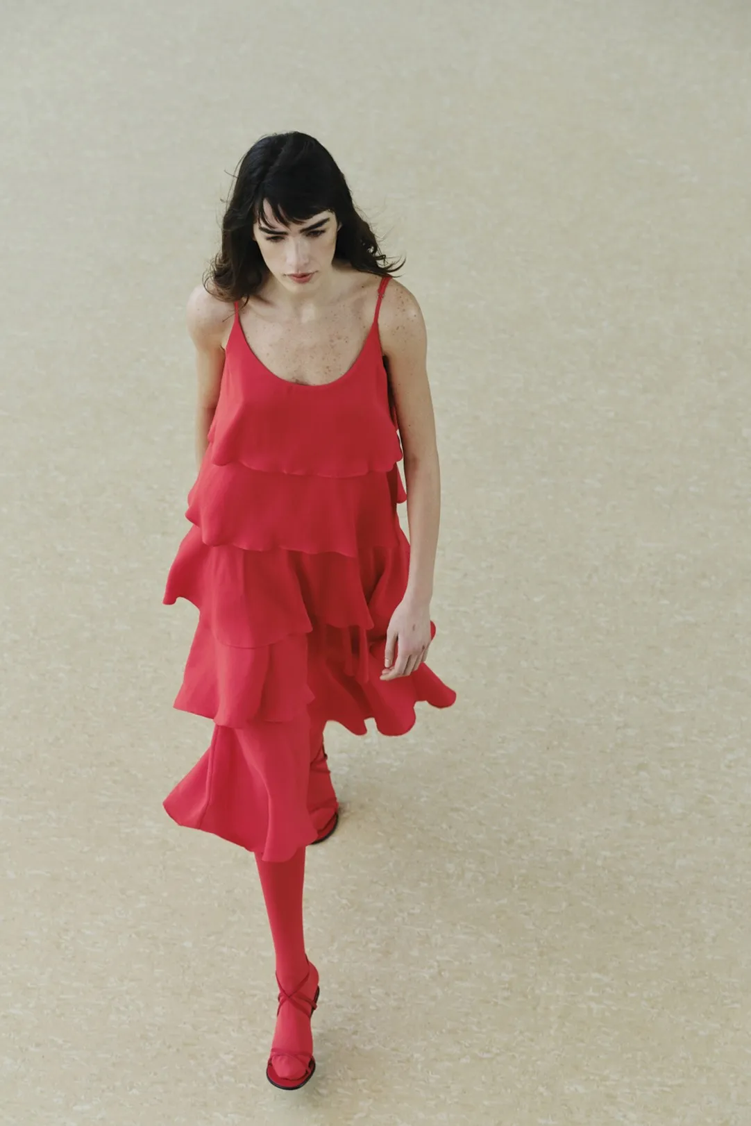 VESTIDO FIESTA VOLANTES VIAMAL ROJO