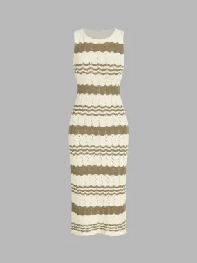  Vestido Midi de Rayas Calado de Punto