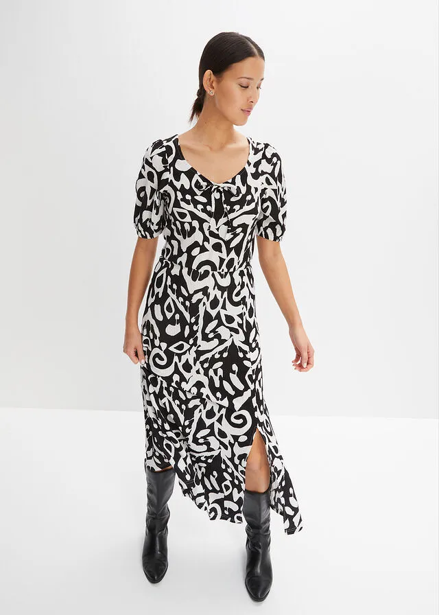 Vestido midi Negro-blanco lana